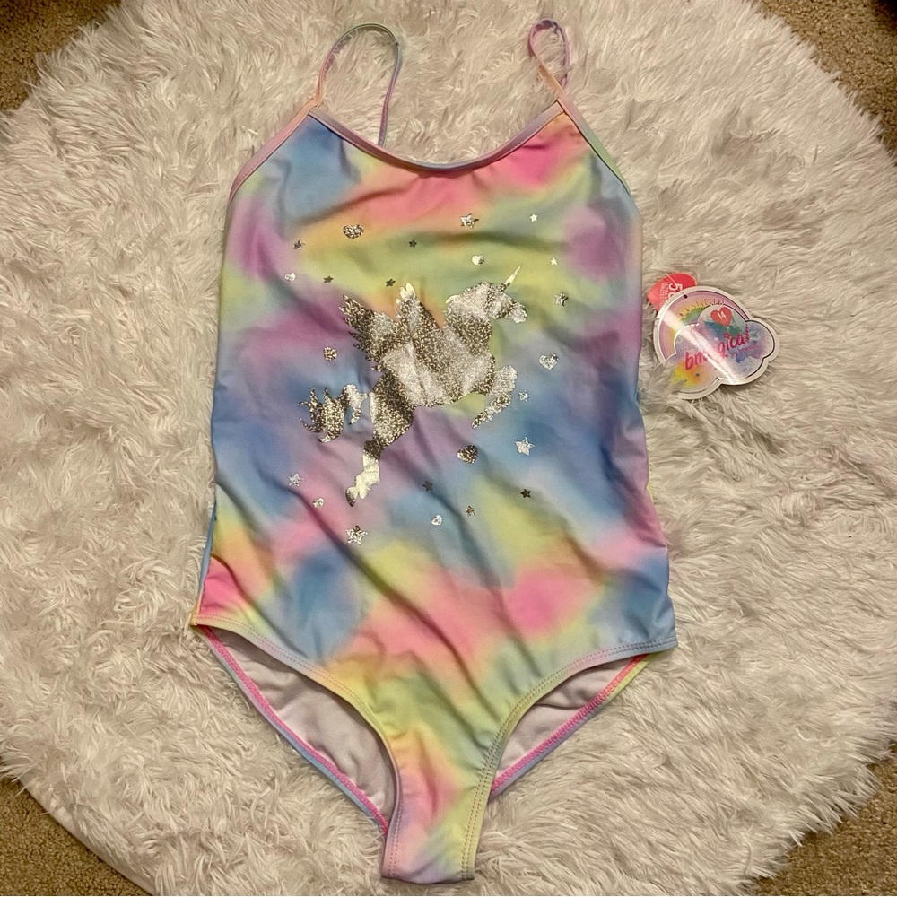 NWT rainbow tie dye unicorn swimsuit
